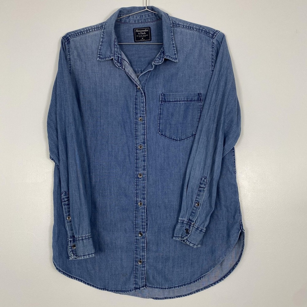 Abercrombie & Fitch Shirt Womens Medium‎ Blue Chambray Button Long Sleeve Top
